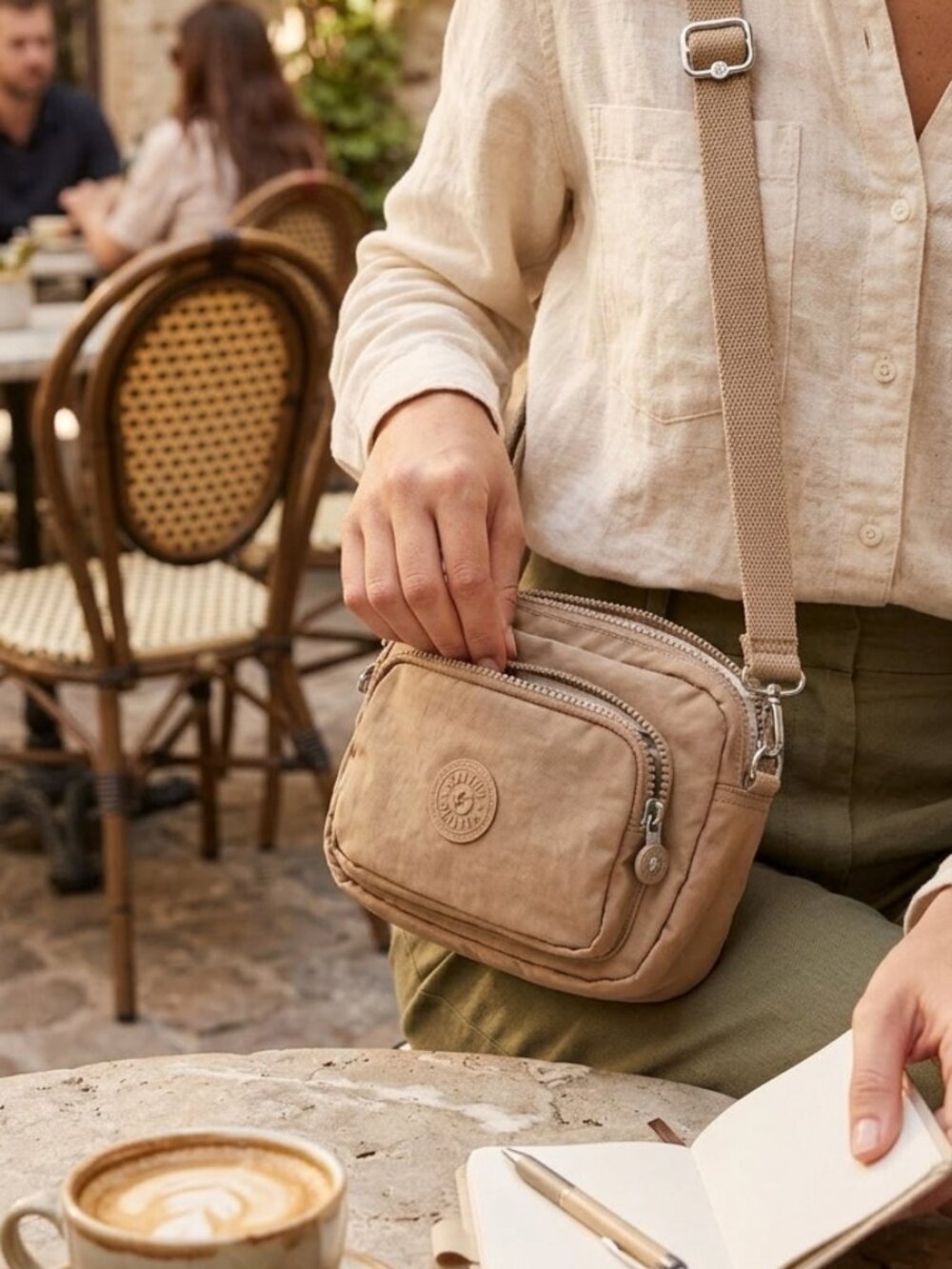 Kipling Tan Nylon Multi-Zip Mini Crossbody Bag